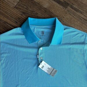 PGA Store Men's Blue Striped Polo Golf Shirt Large NWT